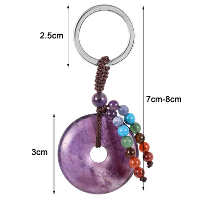 Breloc cu gogoașă din cristal natural, vindecare, 7 chakre, mărgele rotunde de piatră, monede norocoase, brelocuri, șnur pentru chei de mașină, portofel, rucsac