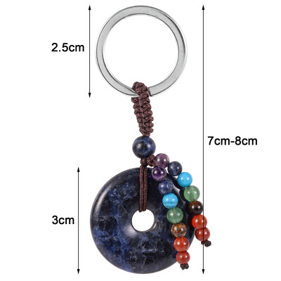 Breloc cu gogoașă din cristal natural, vindecare, 7 chakre, mărgele rotunde de piatră, monede norocoase, brelocuri, șnur pentru chei de mașină, portofel, rucsac