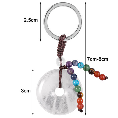 Breloc cu gogoașă din cristal natural, vindecare, 7 chakre, mărgele rotunde de piatră, monede norocoase, brelocuri, șnur pentru chei de mașină, portofel, rucsac