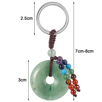 Breloc cu gogoașă din cristal natural, vindecare, 7 chakre, mărgele rotunde de piatră, monede norocoase, brelocuri, șnur pentru chei de mașină, portofel, rucsac