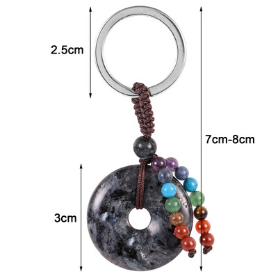 Breloc cu gogoașă din cristal natural, vindecare, 7 chakre, mărgele rotunde de piatră, monede norocoase, brelocuri, șnur pentru chei de mașină, portofel, rucsac
