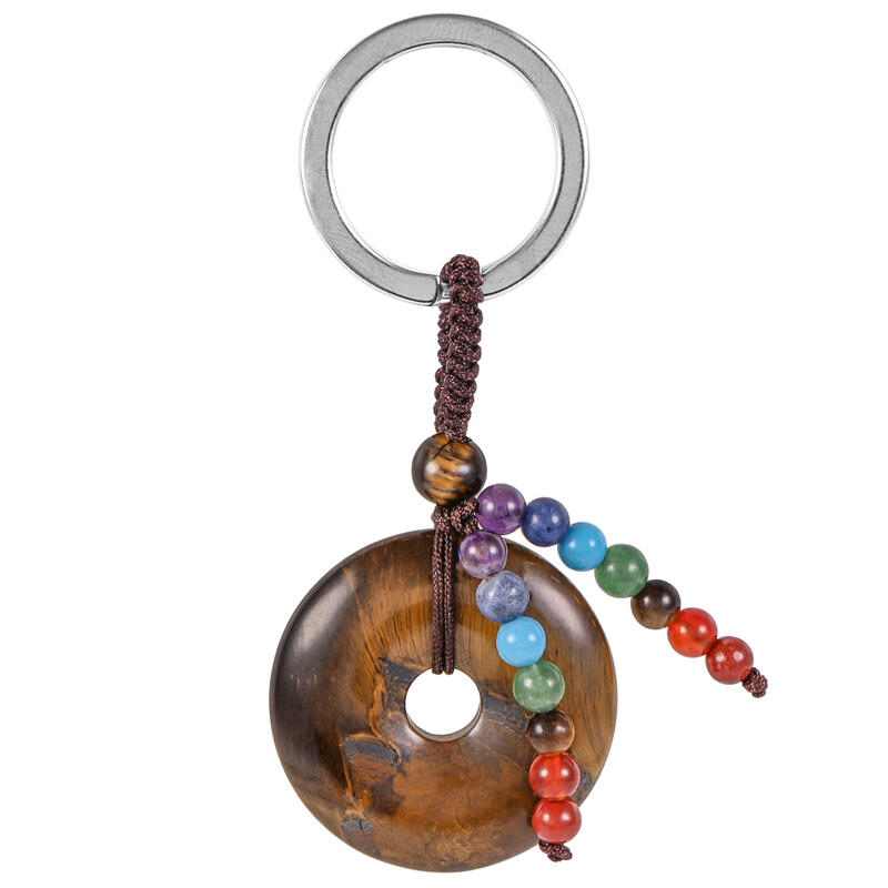 Breloc cu gogoașă din cristal natural, vindecare, 7 chakre, mărgele rotunde de piatră, monede norocoase, brelocuri, șnur pentru chei de mașină, portofel, rucsac