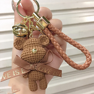 Aranyos medve kulcstartó gyanta masni csengő nyúl kulcstartó szövés divat baba táska medál ünnepi autó állat kulcstartó lányoknak ajándékok