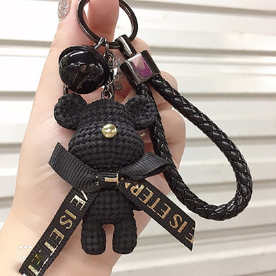 Aranyos medve kulcstartó gyanta masni csengő nyúl kulcstartó szövés divat baba táska medál ünnepi autó állat kulcstartó lányoknak ajándékok