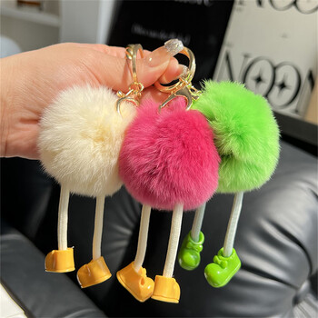 Χονδρική Cute Lazy Rabbit Fur Small Briquettes Keychain Small Briquettes Κρεμαστό μπρελόκ αυτοκινήτου Κορεάτικο βελούδινο μενταγιόν σχολικής τσάντας