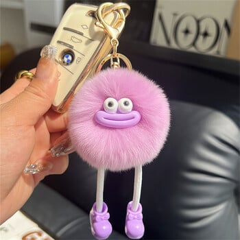 Χονδρική Cute Lazy Rabbit Fur Small Briquettes Keychain Small Briquettes Κρεμαστό μπρελόκ αυτοκινήτου Κορεάτικο βελούδινο μενταγιόν σχολικής τσάντας