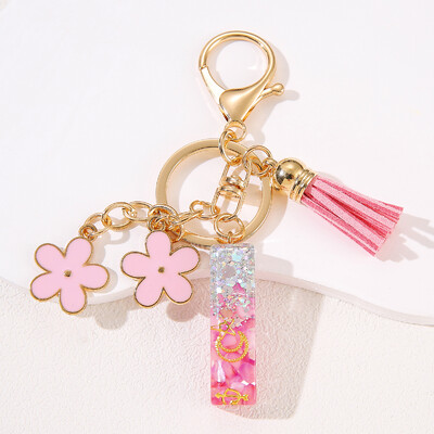 Rožinės gėlės pradinis raktų pakabukas Drop klijų derva 26 angliškų raidžių raktų pakabukas AEKLMS Pakabinama moteriška rankinė Aksesuaras Dovana