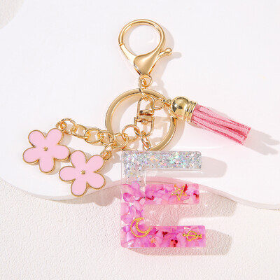 Rožinės gėlės pradinis raktų pakabukas Drop klijų derva 26 angliškų raidžių raktų pakabukas AEKLMS Pakabinama moteriška rankinė Aksesuaras Dovana