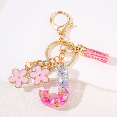 Rožinės gėlės pradinis raktų pakabukas Drop klijų derva 26 angliškų raidžių raktų pakabukas AEKLMS Pakabinama moteriška rankinė Aksesuaras Dovana