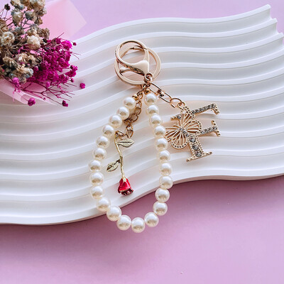 Inițial AZ 26 Fluture Litere majuscule Trandafir Breloc Strasuri Rășină Perle Breloc Cu mărgele Sacoșă Pandantiv Bijuterii Cadou pentru femei