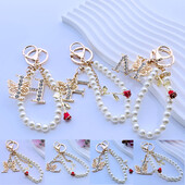 Rafinat Inițial AZ 26 Fluture Litere Majuscule Trandafir Roșu Breloc Cristal Rășină Perle Breloc Breloc Pandantiv Geanta Femei Cadou