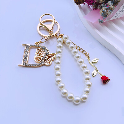 Rafinat Inițial AZ 26 Fluture Litere Majuscule Trandafir Roșu Breloc Cristal Rășină Perle Breloc Breloc Pandantiv Geanta Femei Cadou