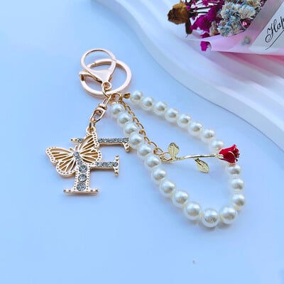 Rafinat Inițial AZ 26 Fluture Litere Majuscule Trandafir Roșu Breloc Cristal Rășină Perle Breloc Breloc Pandantiv Geanta Femei Cadou