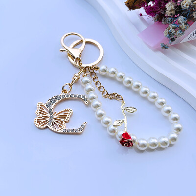 Rafinat Inițial AZ 26 Fluture Litere Majuscule Trandafir Roșu Breloc Cristal Rășină Perle Breloc Breloc Pandantiv Geanta Femei Cadou