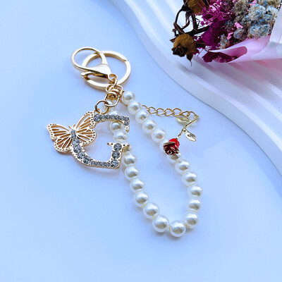 Rafinat Inițial AZ 26 Fluture Litere Majuscule Trandafir Roșu Breloc Cristal Rășină Perle Breloc Breloc Pandantiv Geanta Femei Cadou