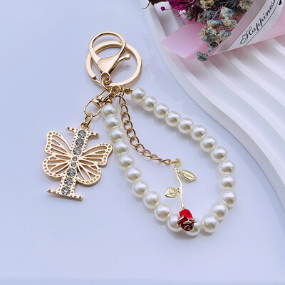 Rafinat Inițial AZ 26 Fluture Litere Majuscule Trandafir Roșu Breloc Cristal Rășină Perle Breloc Breloc Pandantiv Geanta Femei Cadou