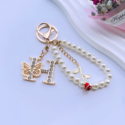 Rafinat Inițial AZ 26 Fluture Litere Majuscule Trandafir Roșu Breloc Cristal Rășină Perle Breloc Breloc Pandantiv Geanta Femei Cadou