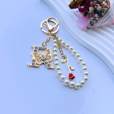 Rafinat Inițial AZ 26 Fluture Litere Majuscule Trandafir Roșu Breloc Cristal Rășină Perle Breloc Breloc Pandantiv Geanta Femei Cadou