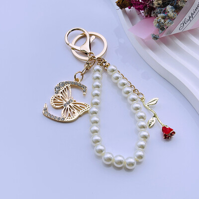 Rafinat Inițial AZ 26 Fluture Litere Majuscule Trandafir Roșu Breloc Cristal Rășină Perle Breloc Breloc Pandantiv Geanta Femei Cadou