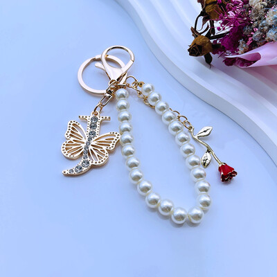 Rafinat Inițial AZ 26 Fluture Litere Majuscule Trandafir Roșu Breloc Cristal Rășină Perle Breloc Breloc Pandantiv Geanta Femei Cadou