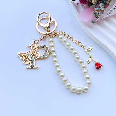 Rafinat Inițial AZ 26 Fluture Litere Majuscule Trandafir Roșu Breloc Cristal Rășină Perle Breloc Breloc Pandantiv Geanta Femei Cadou