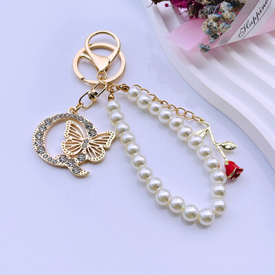 Rafinat Inițial AZ 26 Fluture Litere Majuscule Trandafir Roșu Breloc Cristal Rășină Perle Breloc Breloc Pandantiv Geanta Femei Cadou