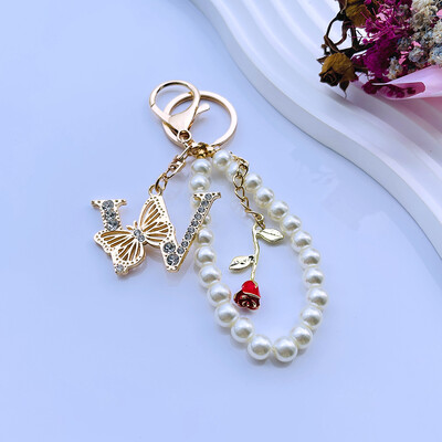 Rafinat Inițial AZ 26 Fluture Litere Majuscule Trandafir Roșu Breloc Cristal Rășină Perle Breloc Breloc Pandantiv Geanta Femei Cadou