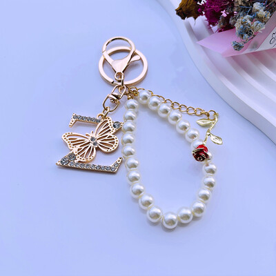 Rafinat Inițial AZ 26 Fluture Litere Majuscule Trandafir Roșu Breloc Cristal Rășină Perle Breloc Breloc Pandantiv Geanta Femei Cadou