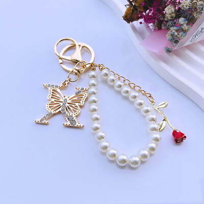 Rafinat Inițial AZ 26 Fluture Litere Majuscule Trandafir Roșu Breloc Cristal Rășină Perle Breloc Breloc Pandantiv Geanta Femei Cadou