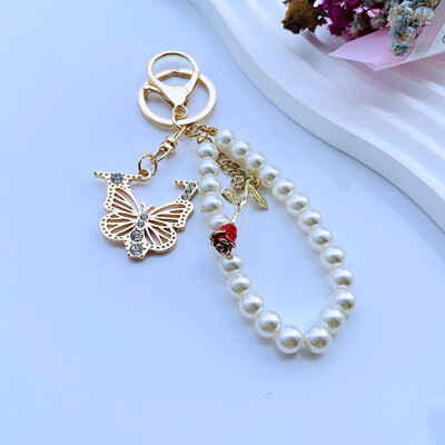 Rafinat Inițial AZ 26 Fluture Litere Majuscule Trandafir Roșu Breloc Cristal Rășină Perle Breloc Breloc Pandantiv Geanta Femei Cadou