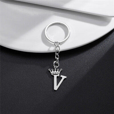 NAUJA Crown 26 inicialų raidžių raktų pakabukas moterims nerūdijančio plieno abėcėlės pakabukas raktų pakabukai mergaičių rankinė Piniginė raktų pakabukas papuošalai
