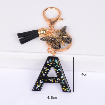 Μπρελόκ πεταλούδα και μπρελόκ Alphabets Cute Cool Star Sequins Resin Δαχτυλίδι μπρελόκ ανδρικό και γυναικείο Τσάντα τσάντα τσάντα γούρι