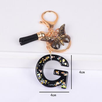 Μπρελόκ πεταλούδα και μπρελόκ Alphabets Cute Cool Star Sequins Resin Δαχτυλίδι μπρελόκ ανδρικό και γυναικείο Τσάντα τσάντα τσάντα γούρι