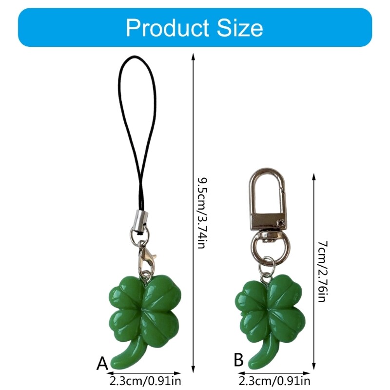 Moda verde, iarbă cu patru frunze, pandantiv, curele pentru telefon, lanț de buzunar, breloc, curea pentru rucsac, farmec, lanț de decorare a cheilor de mașină