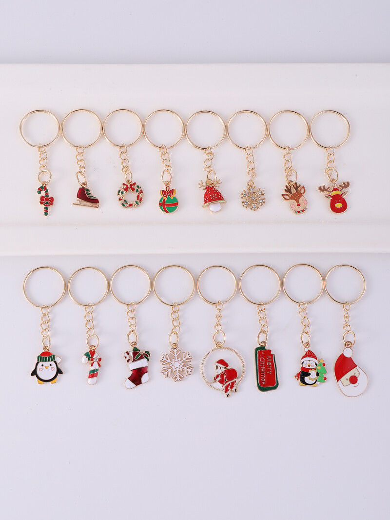 16 bucăți/set Desene animate Moș Crăciun Cerb Breloc din aliaj Poșetă Poșetă Cadouri de Crăciun breloc pentru cadou de petrecere de Crăciun