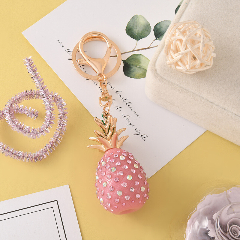 Színes kő ananász autós kulcstartó férfi csillogó gyümölcs kulcstartó arany színű kulcstartó kör kulcstartó női divat ékszer Ajándékok