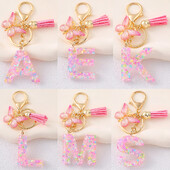 Breloc cu alfabet drăguț cu ciucuri la modă, rășină, paiete colorate, breloc cu scrisoare fluture, ideal pentru poșeta festivă pentru doamne.