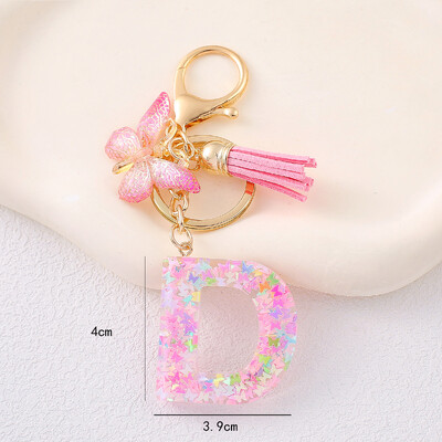 Breloc cu alfabet drăguț cu ciucuri la modă, rășină, paiete colorate, breloc cu scrisoare fluture, ideal pentru poșeta festivă pentru doamne.