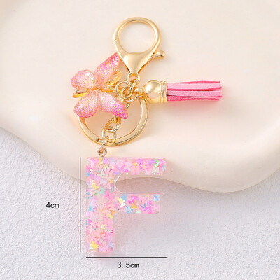 Breloc cu alfabet drăguț cu ciucuri la modă, rășină, paiete colorate, breloc cu scrisoare fluture, ideal pentru poșeta festivă pentru doamne.