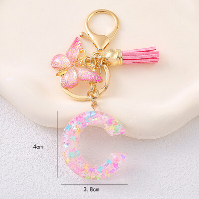 Breloc cu alfabet drăguț cu ciucuri la modă, rășină, paiete colorate, breloc cu scrisoare fluture, ideal pentru poșeta festivă pentru doamne.