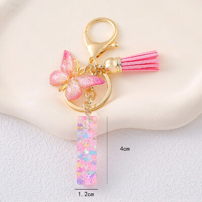 Breloc cu alfabet drăguț cu ciucuri la modă, rășină, paiete colorate, breloc cu scrisoare fluture, ideal pentru poșeta festivă pentru doamne.