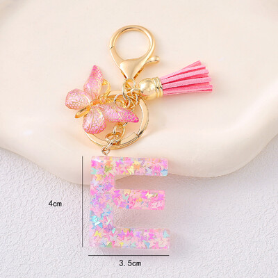 Breloc cu alfabet drăguț cu ciucuri la modă, rășină, paiete colorate, breloc cu scrisoare fluture, ideal pentru poșeta festivă pentru doamne.