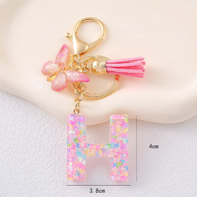 Breloc cu alfabet drăguț cu ciucuri la modă, rășină, paiete colorate, breloc cu scrisoare fluture, ideal pentru poșeta festivă pentru doamne.