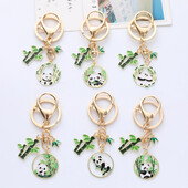 Breloc cu panda drăguț de modă în stil chinezesc pentru femei, frunze de bambus, culoare aurie, cheie, pandantiv, bijuterii, cadou pentru fete