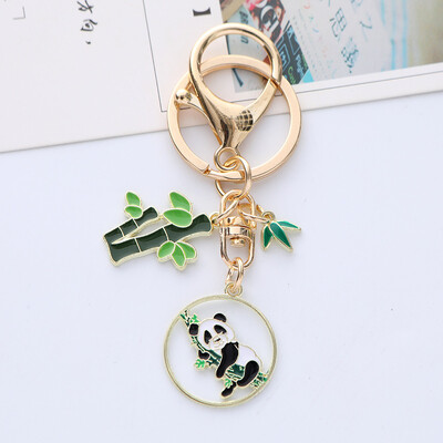 Breloc cu panda drăguț de modă în stil chinezesc pentru femei, frunze de bambus, culoare aurie, cheie, pandantiv, bijuterii, cadou pentru fete