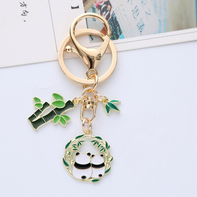 Breloc cu panda drăguț de modă în stil chinezesc pentru femei, frunze de bambus, culoare aurie, cheie, pandantiv, bijuterii, cadou pentru fete