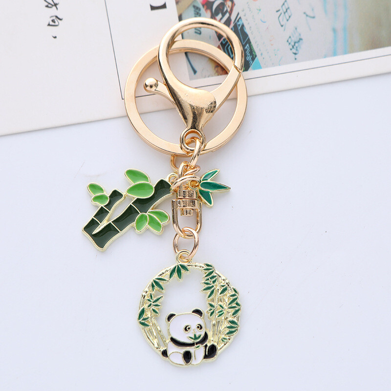 Breloc cu panda drăguț de modă în stil chinezesc pentru femei, frunze de bambus, culoare aurie, cheie, pandantiv, bijuterii, cadou pentru fete