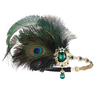 1920-as évek Flapper pávatollas fejpánt Roaring 20s Showgirl Hajpánt Great Gatsby Hair Accessories 머리띠 резинки для волос 헤어밴드