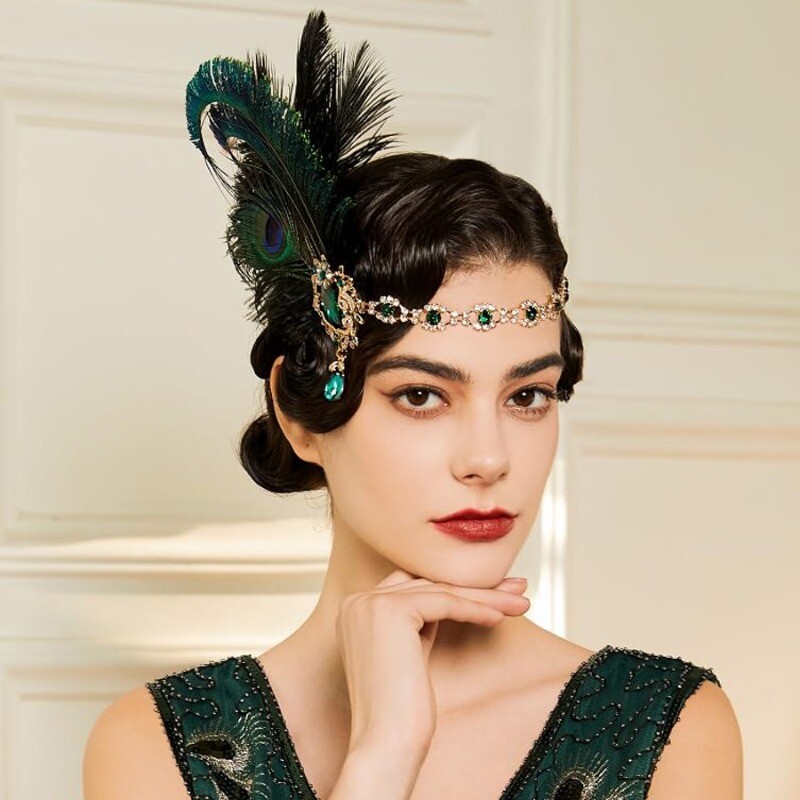 1920 Flapper Peacock Feath Band Roaring Anii 20 Showgirl Hair Band Great Gatsby Hair Accessories 머리띠 резинки для волос 헤어밴드