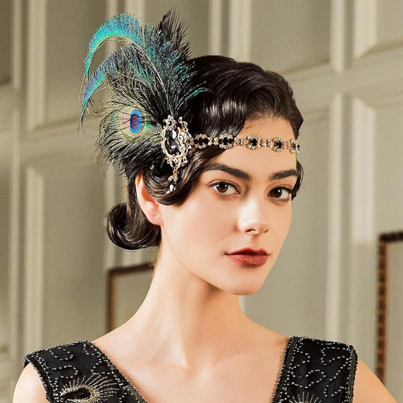 1920 Flapper Peacock Feath Band Roaring Anii 20 Showgirl Hair Band Great Gatsby Hair Accessories 머리띠 резинки для волос 헤어밴드